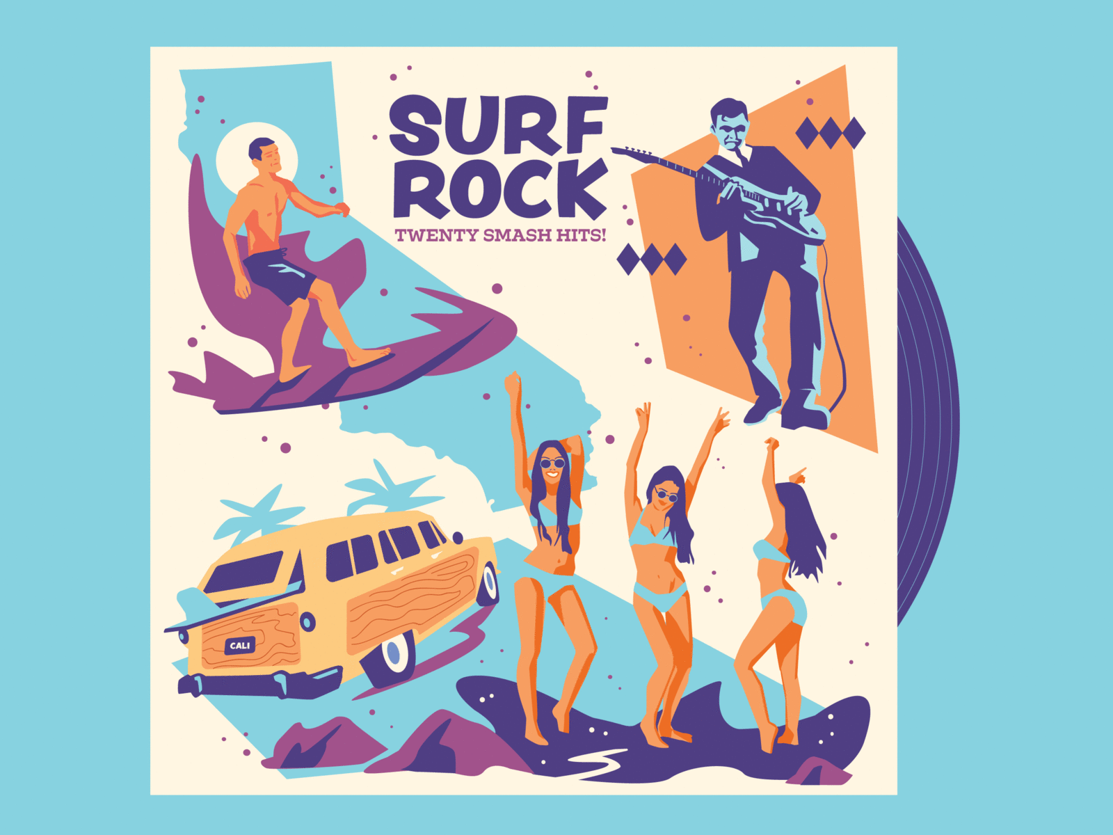 Surf Rock (remix) bikini california dick dale electric guitar guitarist record cover surf surf art surfer woodie