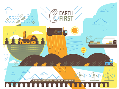 Earth First Landscape (Remix #2) biodegradable eco friendly farm recycling shipping tractor truck windmill