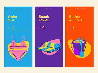 Beach Checklist Screens beach beach towel bikini bucket uidesign