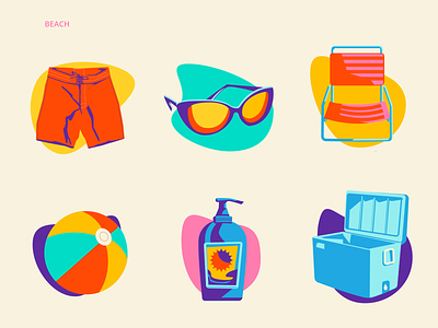 Beach Icon Set beach beachball chair cooler sunblock sunglasses trunks ui icons