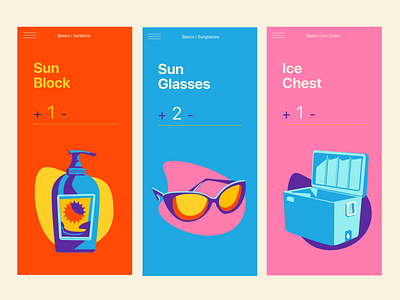 Beach Checklist Screens (#2) beach cooler ice chest mobile screens summer sun block sunglasses ui design ui icons
