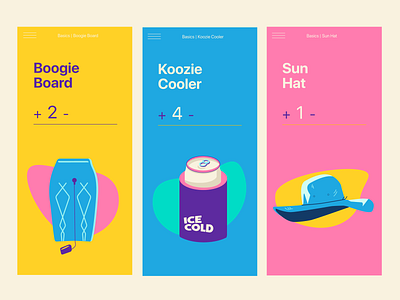 Beach Checklist Screens beach beach hat boogie board can ice cold drink koozie screens surf ui ux