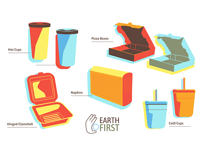 Earth First Containers (Bright Version) biodegradable brand design cup eco friendly hot cup napkin pizza box recycle straw