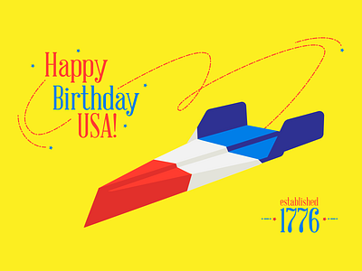 Happy Birthday USA! bright yellow fourth of july happy birthday independence day paper airplane red white and blue united states of america usa