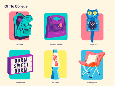 Off To College Essentials (Icon Set) Remix backback cat chair college dorm icon sets kitty clock lava lamp wireless speaker