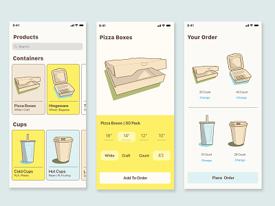 Earth First Screens (Warm) biodegradable coffee cup eco-friendly ios order screens pizza box recycled uiuxdesign