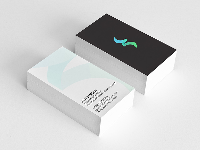 Appzculture business card mockup business card cards identity branding print corporate company appzculture mobile development netherlands minimalist minimal black white contrast clean mockup business card z blue green