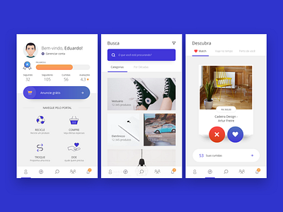 Marketplace - Discover, like, buy & sell ecommerce ecommerce app flat home interface marketplace minimal mobile portal profile search tinder ui uidesign user experience ux visual