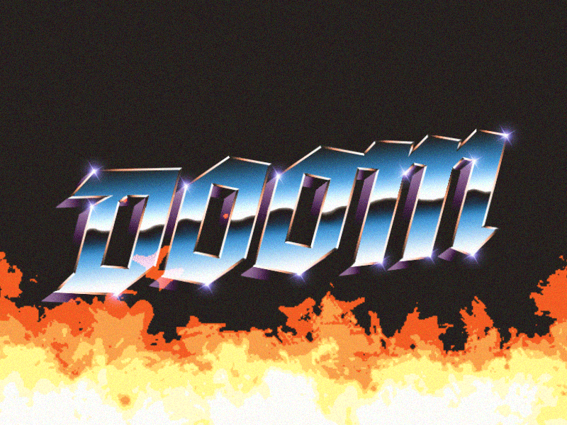 DOOM 1980 80 80s blackletter chrome doom fire flames gif metal nostalgic throwback