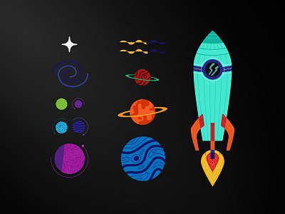 Colorful Space Journey - Main ingredients clean design colorful cosmic design funky geometric graphic design icosaedru illustration planets playful rocket space concept space journey space travel stars universe vector vector illustration