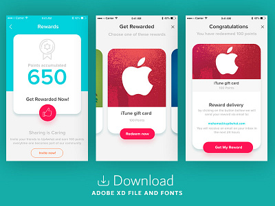 Rewards adobe xd app apple color ios iphone points screen ui design vector