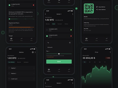 Mobile App - Wasabi Wallet (Concept) app blockchain crypto dark dark theme dark ui design minimal mobile neon ui ux