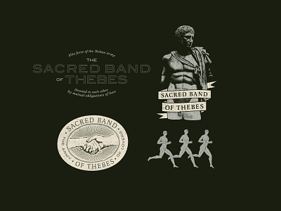 Scared Band of Thebes antique badge banner branding design graphic design greek illustrator man pride ribbon seal shilouette statue typography