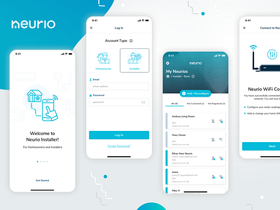 Neurio Installer App UI Screens app blue illustrations ios iot mobile onboarding platform process product ui ux