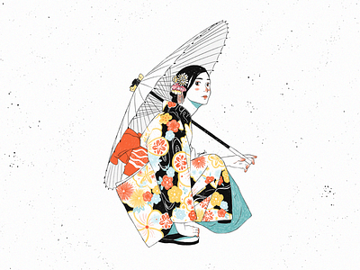 Georgia design drawing fashion geisha illustration japan kimono painting pattern study tradition umbrella