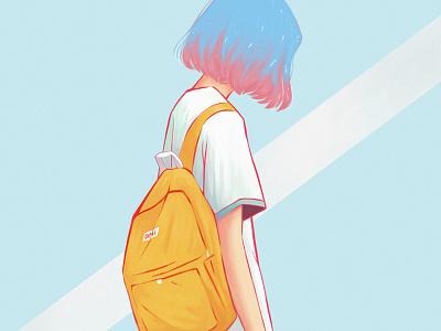 Backpack character character design coloful colorfulhair commission design digital painting drawing girls illustration illustrator minimalist painting photoshop