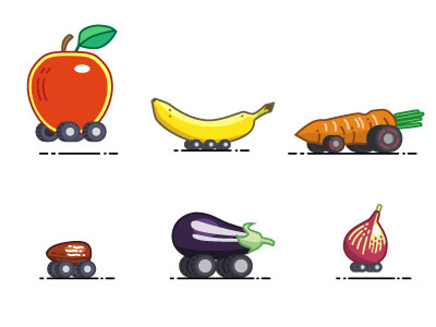 Produce Cars cars cute fruit icons illustration vector vegetables veggies