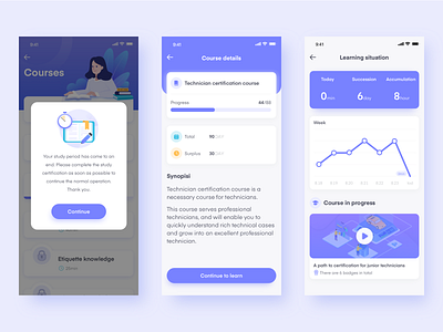 Technicians to learn app—ios 2.5d course design illustrations learning app ui ux