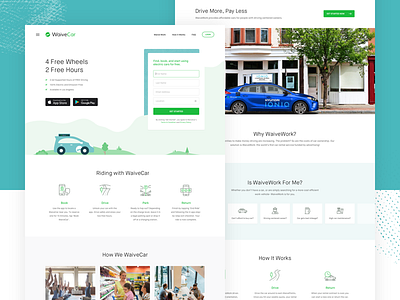 WaiveCar Site electric car icons illustration landing page map minimal mobile app stories ui ux