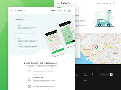 How it works & About cab car electric car features how it works icons illustration location map ui ux waive