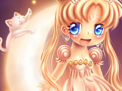 Chibi Serenity artemis blond cat chibi child cute girl illustration kid luna moon painting sailor