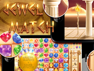 Jewel Match iPhone Game design game illustration ios ipad iphone jewels match page screen splash tech warning wires