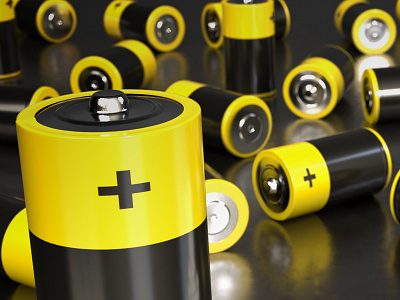 Positive Batteries 3d dimension positive realistic render yellow