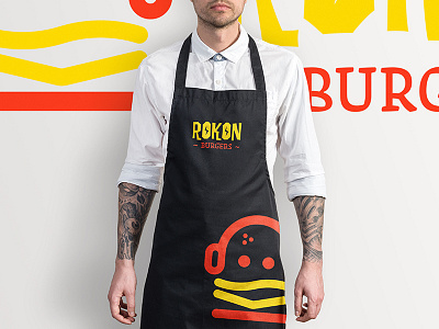 Rokon Burger Chef apron branding burger burger joint chef cook logo music rock