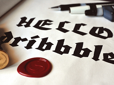 Hello Dribbble! black letter debut first shot hello dribbble wax seal