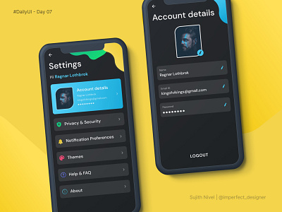 Settings Page - Daily UI Day 007 about account account settings app app design branding dailyui design edit illustration minimal notification privacy security settings page settings ui themes ui ui ux ux