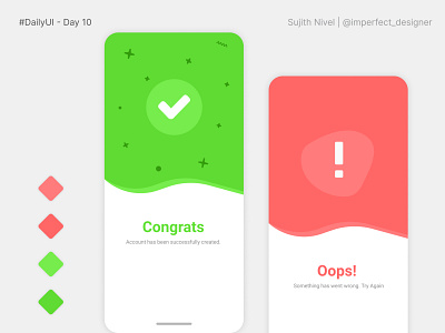 Success & Error Messages - Daily UI Day 011 congrats dailyui design error message error page errors green icon minimal mobile app mobile app design mobile design mobile ui oops success message ui ui ux uidesign