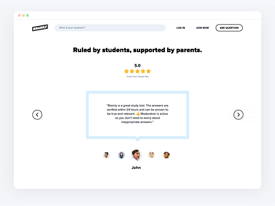 Brainly Desktop Homepage Testimonials section animation brainly brand branding clean clean design flat homepage landing page layout minimal motion testimonials typography ui ux web webdesign website