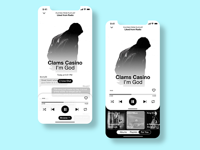 Greyscale Music Player for iOS-DailyUI #009 app black chat dailyui grayscale grey ios iphone live minimalist mobile mobile app music player spotify stream ui ux white