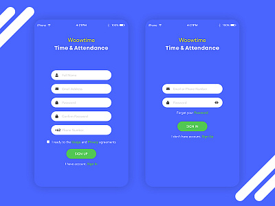 Woowtime sign up and sign in UI Design adobe design photoshop simple ui