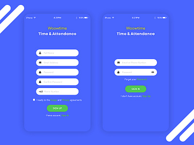 Woowtime sign up and sign in UI Design