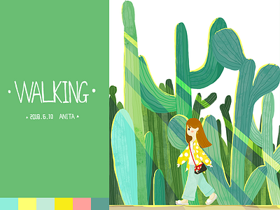 Walking cactus green illustration summer sun