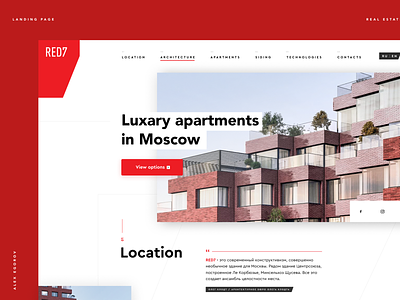 Red7 Apartment clear concept design desktop landing page layout minimal product real estate typography ui