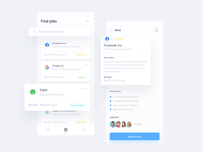 Find Jobs App - Layout Exploration android app branding card clean design flat icon ios iphone jobs management mobile people project task typography ui ux uiux work