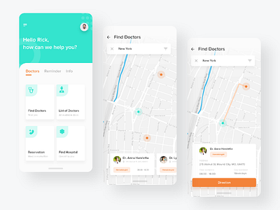 Doctors Map Exploration android clean design exploration ios iphone iphone x map medical mobile mobile app sleek ui ui design ux ux design