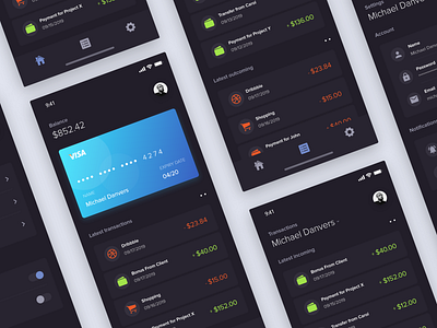 New Finance App - Dark mode Exploration android card clean credit card design exploration finance ios iphone iphone x mobile mobile app sleek ui ui design ux ux design