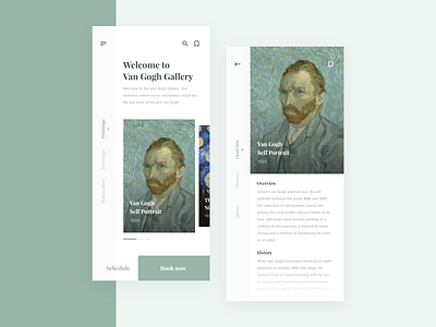 Van Gogh Gallery - Layout Exploration android art clean exploration gallery green ios iphone x landing minimalism mobile museum page simple sleek ui uidesign ux web white