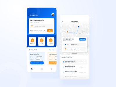 JNE Tracking App - Redesign Concept android blue clean color design exploration ios iphone iphone x map minimal mobile mobile app sleek tracking ui ui design ux ux design white
