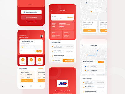 JNE Tracking App - Redesign Concept #2 apps clean delivery design iphone location map minimal mobile pickup red shipping sleek tracking ui ui design userinterface ux ux design white