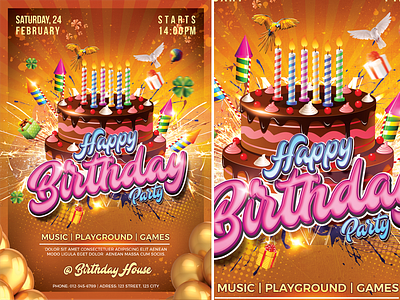 Kids Party Flyer birthday colorful event flyer fun games kids kids party music party poster template