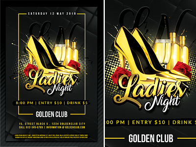 Ladies Night bar bottles club dance disco dj drink flats flyer fun gold ladies