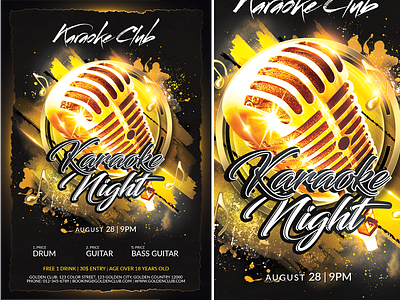 Karaoke Night club colorful dance disco dj drink flares flyer fun gold happy time karaoke