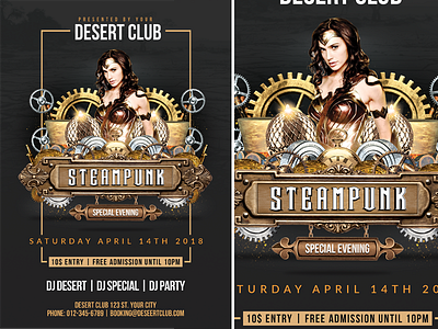 Steampunk airbaloon avant guarde bar clock club costume creative disco dj evening event flyer