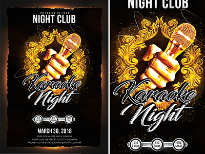 Karaoke Night bar club dance disco dj drink flares flyer fun gold good time karaoke