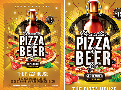 Pizza Beer Set Flyer beer business card chef classic cook cooking cuisine dinner flyer food fresh gastronomy gourmet hot kitchen lunch meal menu modern