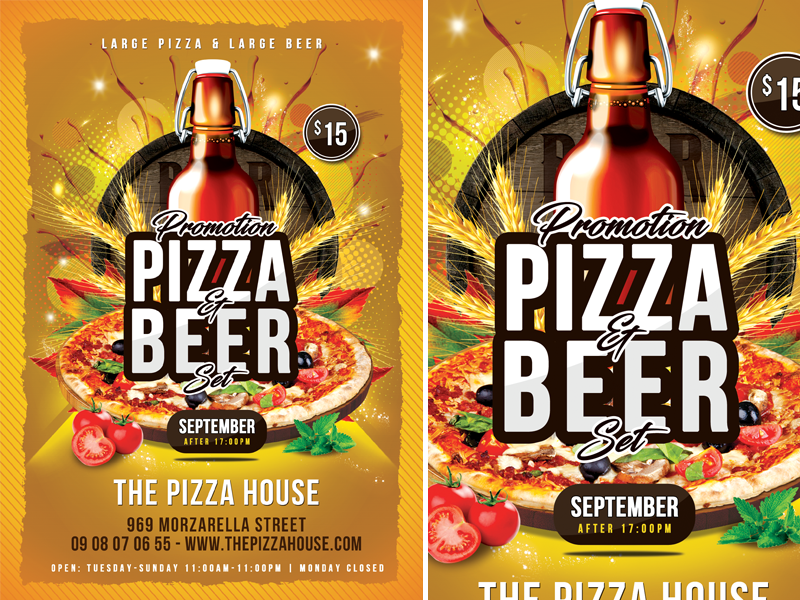Pizza beer set flyer